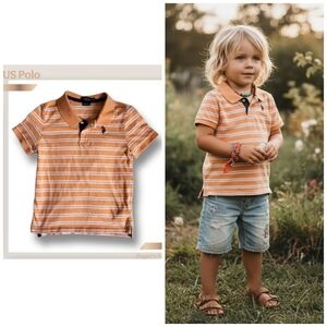 🌿US Polo Association Boys 5T Orange And White Striped Polo